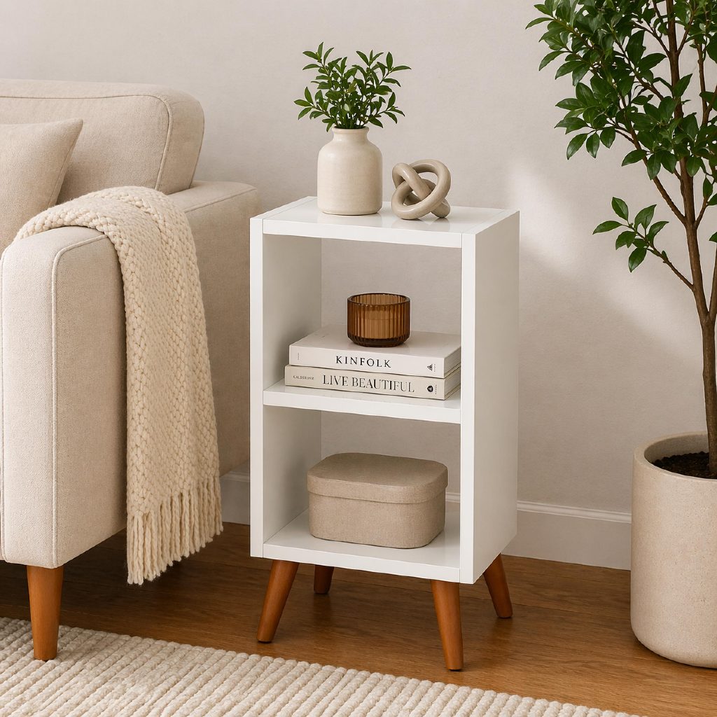 Mesa de Cabeceira Retrô com 2 Nichos — Mais Ordem no Quarto - LK House