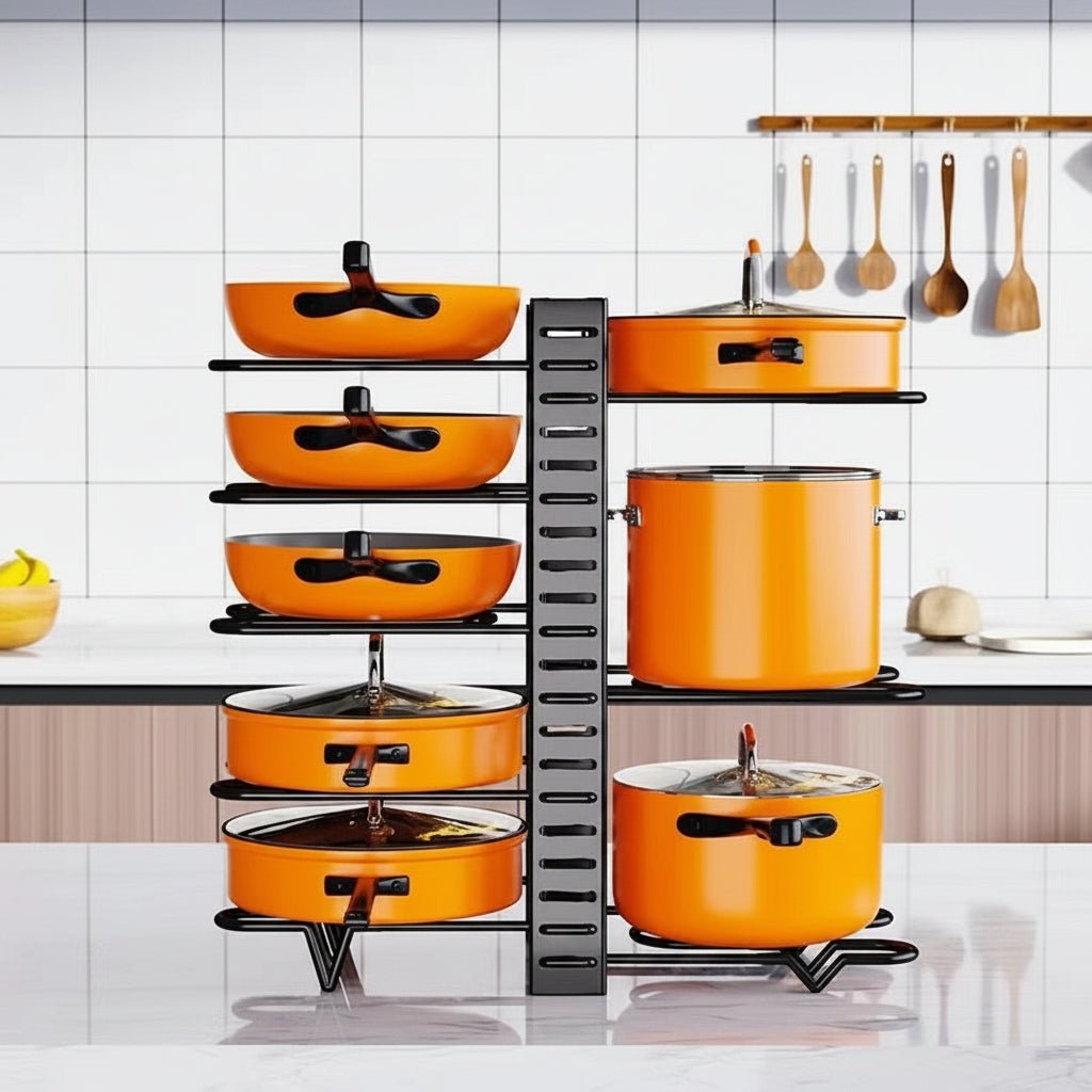 Organizador de Panelas e Tampas com 8 Níveis Ajustáveis — Mais Espaço e Organização na Sua Cozinha - LK House