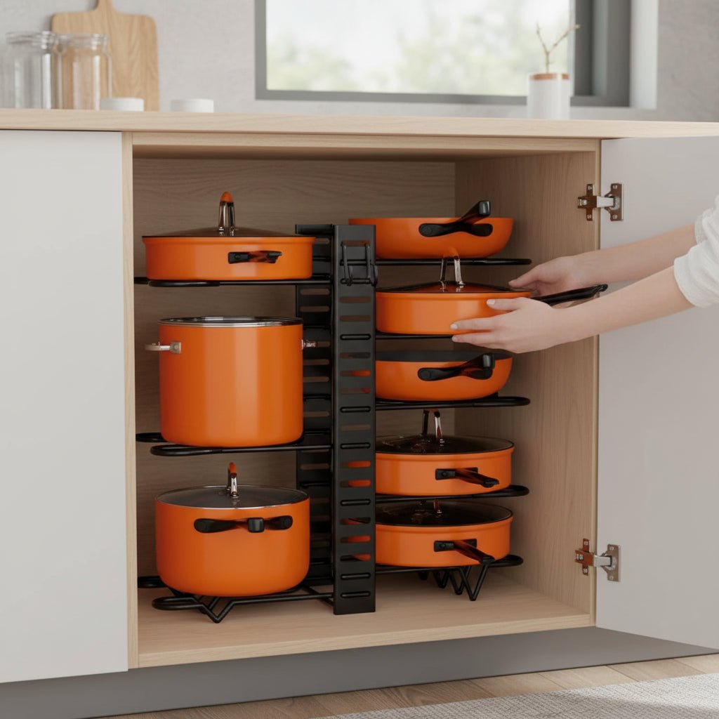 Organizador de Panelas e Tampas com 8 Níveis Ajustáveis — Mais Espaço e Organização na Sua Cozinha - LK House