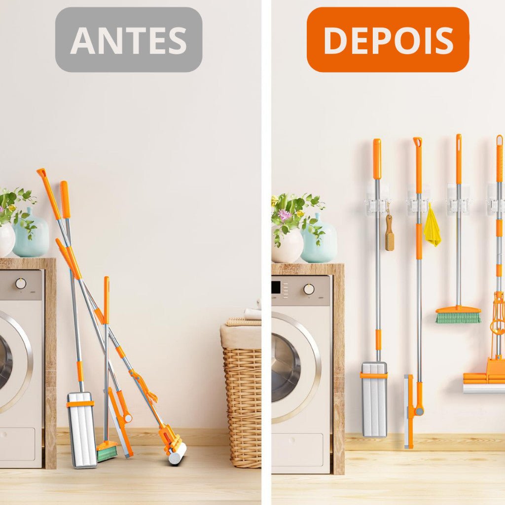Organizador de Vassouras e Rodos com Fixação Adesiva — Mais Espaço e Organização na Lavanderia - LK House