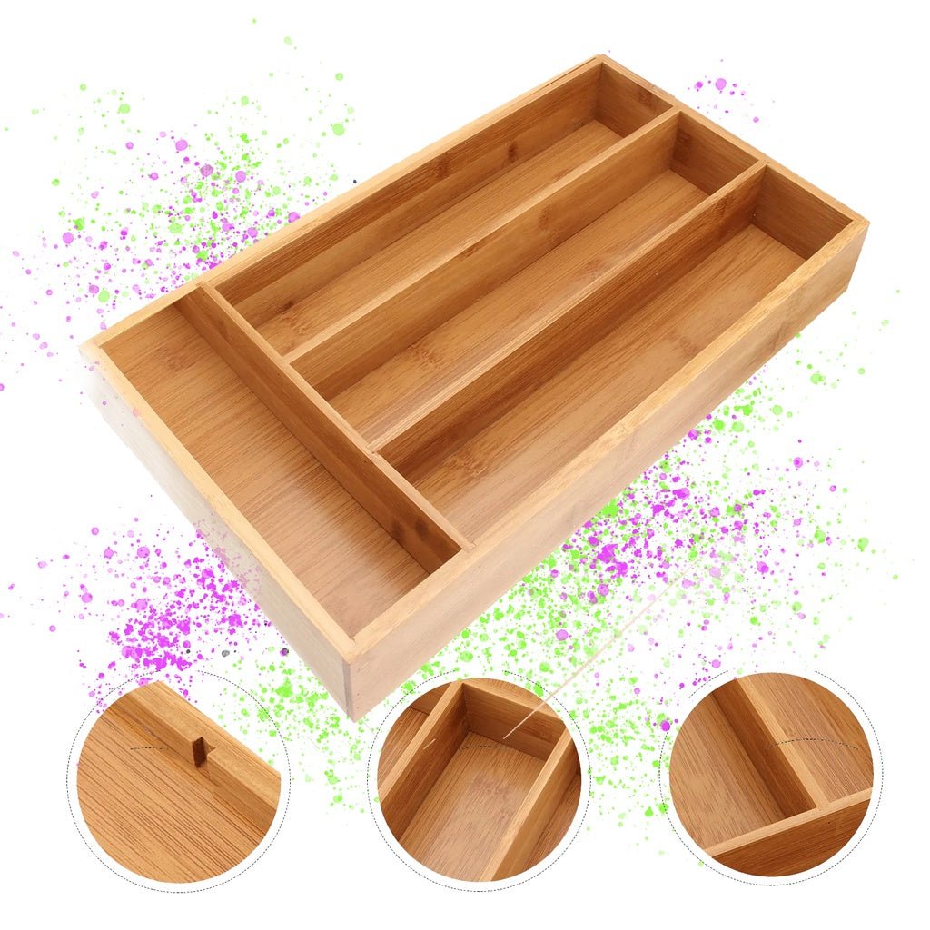 Porta Talheres de Bambu com 4 Divisórias – Mais Organização e Praticidade para Suas Gavetas - LK House