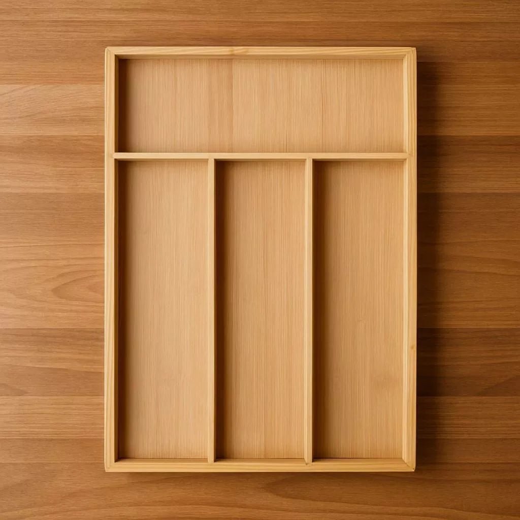 Porta Talheres de Bambu com 4 Divisórias – Mais Organização e Praticidade para Suas Gavetas - LK House