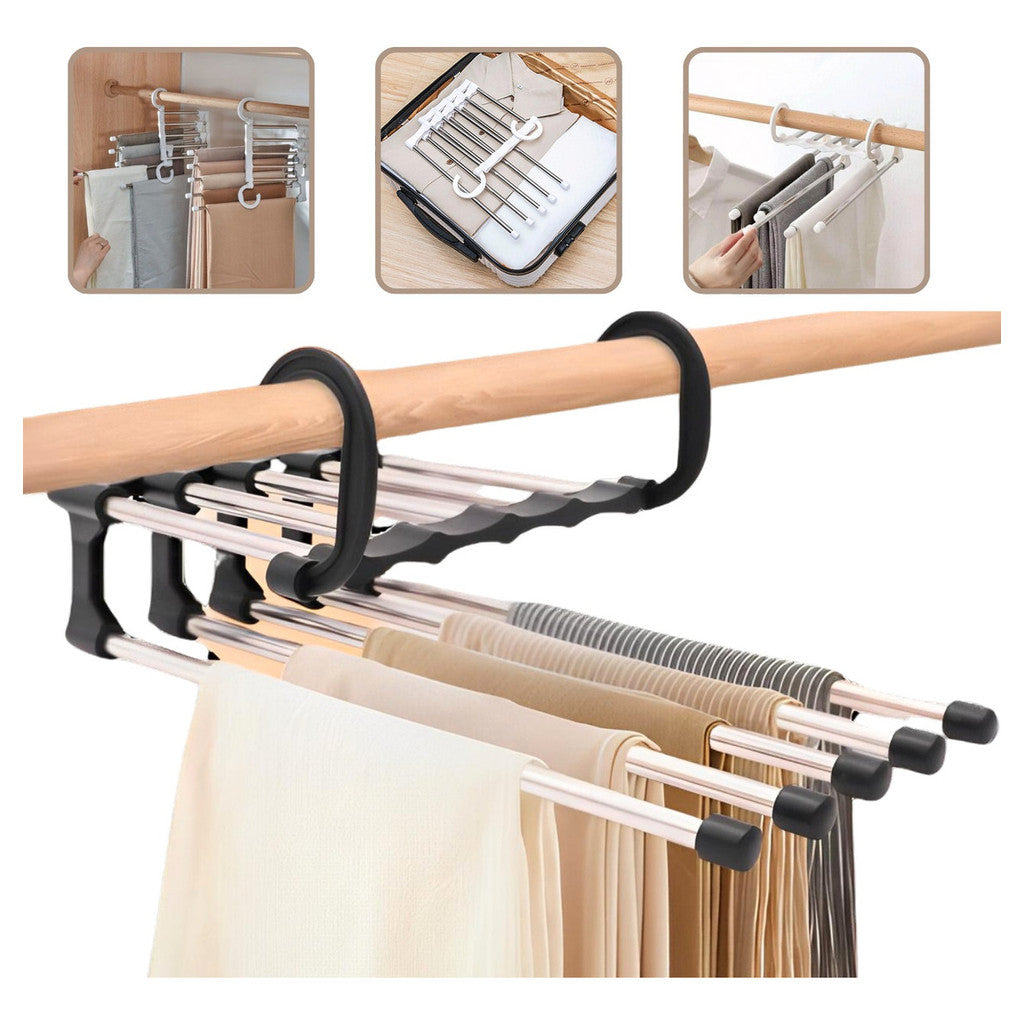 Cabide Organizador 5 em 1 em Aço Inox – Mais Espaço e Organização no Seu Guarda-Roupa